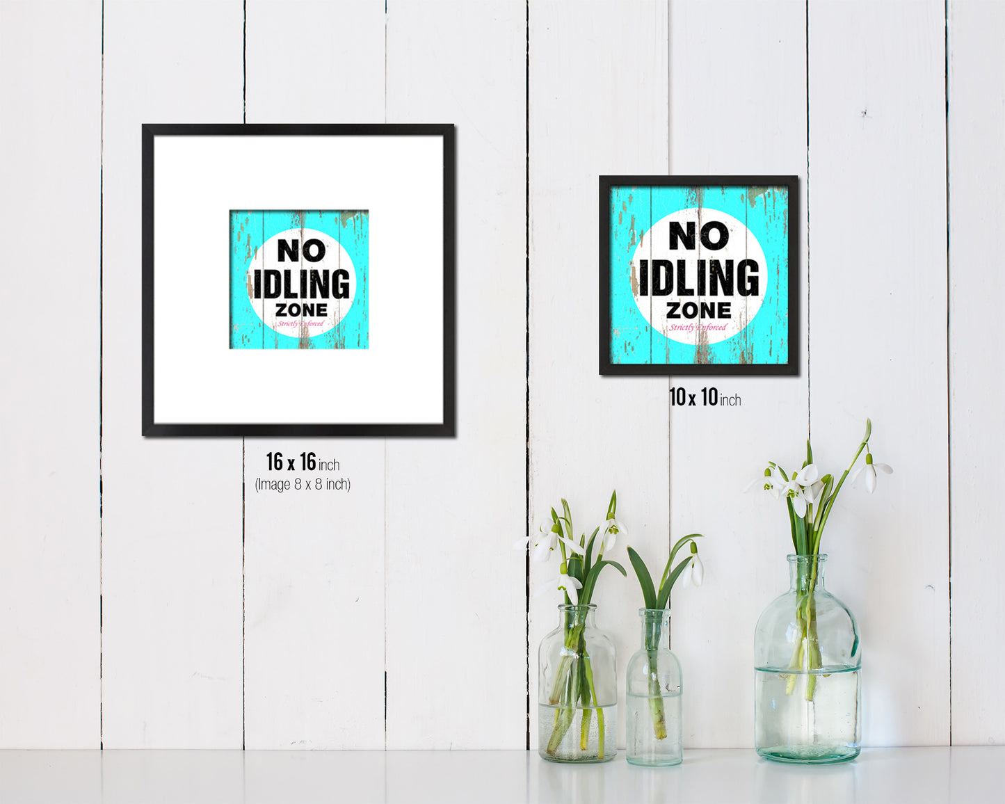 No Idling Zone Shabby Chic Sign Wood Framed Art Paper Print Wall Decor Gifts