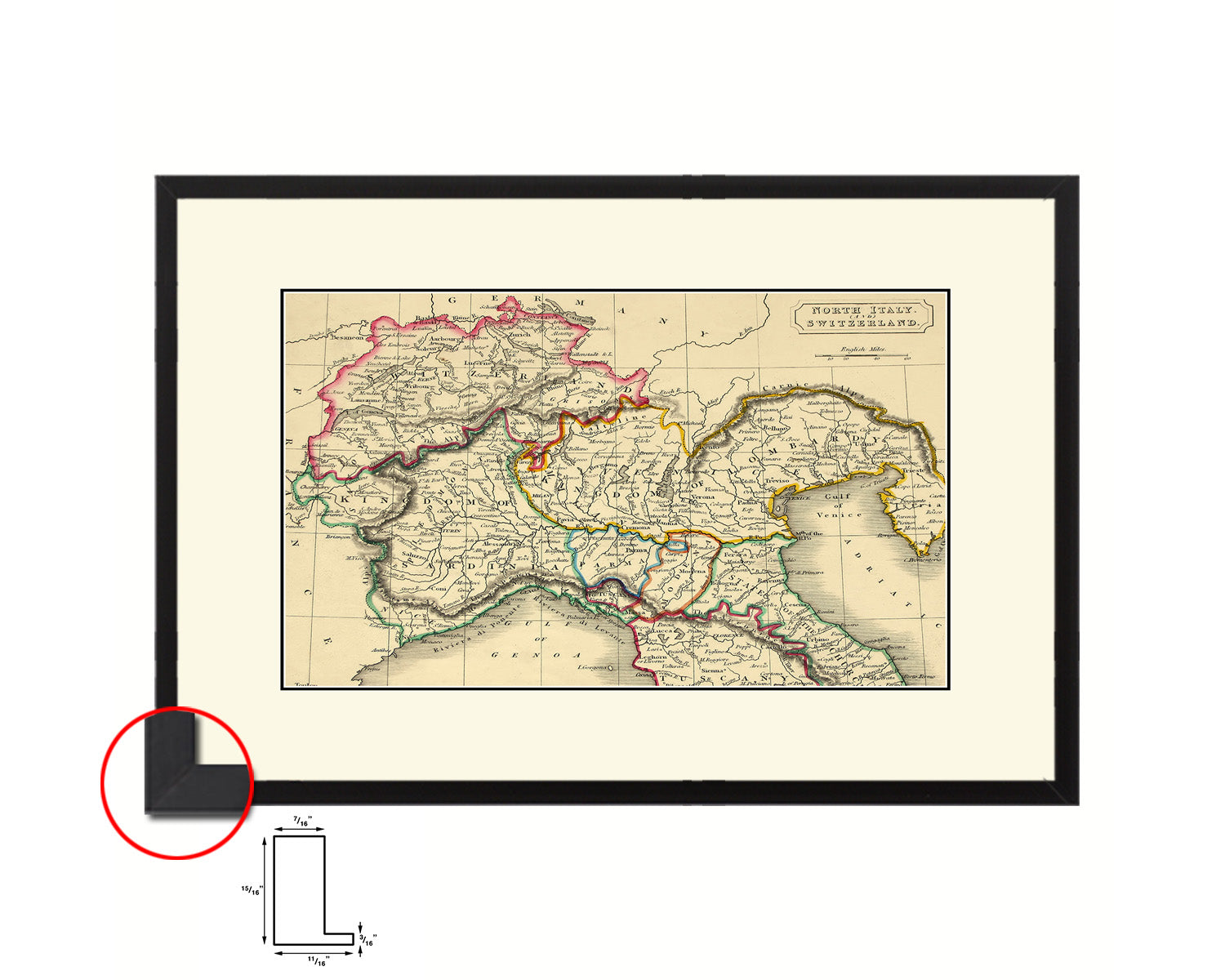 Northern Italy Old Map Framed Print Art Wall Decor Gifts