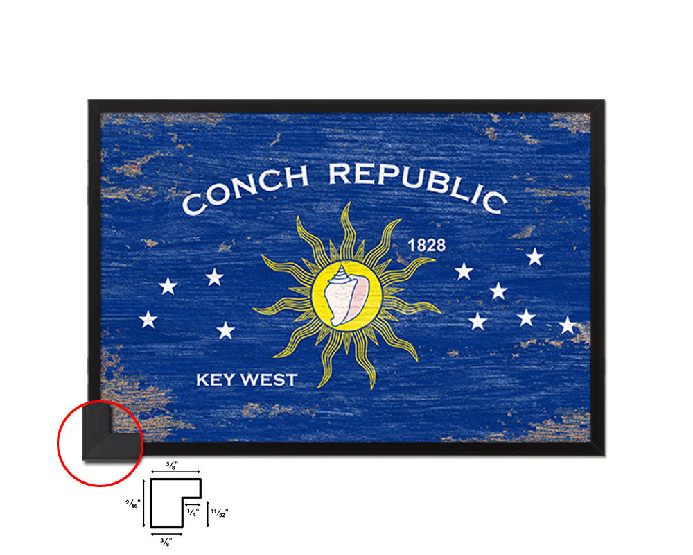 Conch Republic Key West City Florida State Shabby Chic Flag Framed Prints Decor Wall Art Gifts