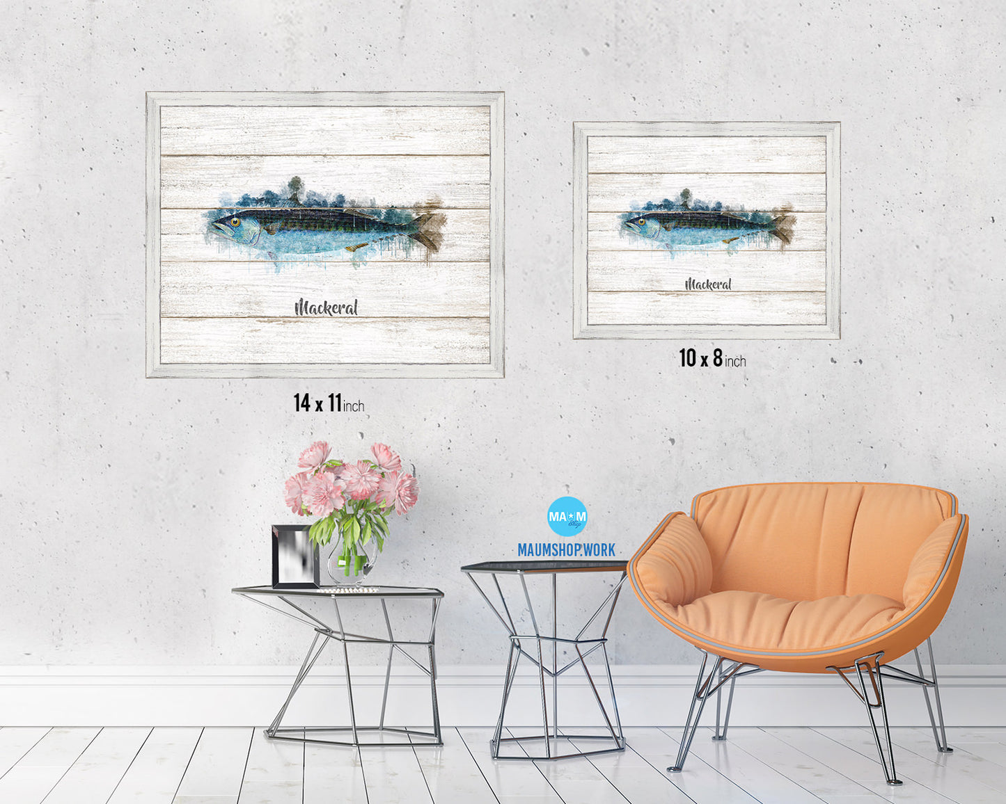 Mackeral Fish Framed Prints Modern Restaurant Sushi Bar Watercolor Wall Art Decor