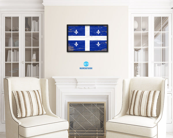 Quebec City Canada Shabby Chic Flag Framed Prints Decor Wall Art Gifts