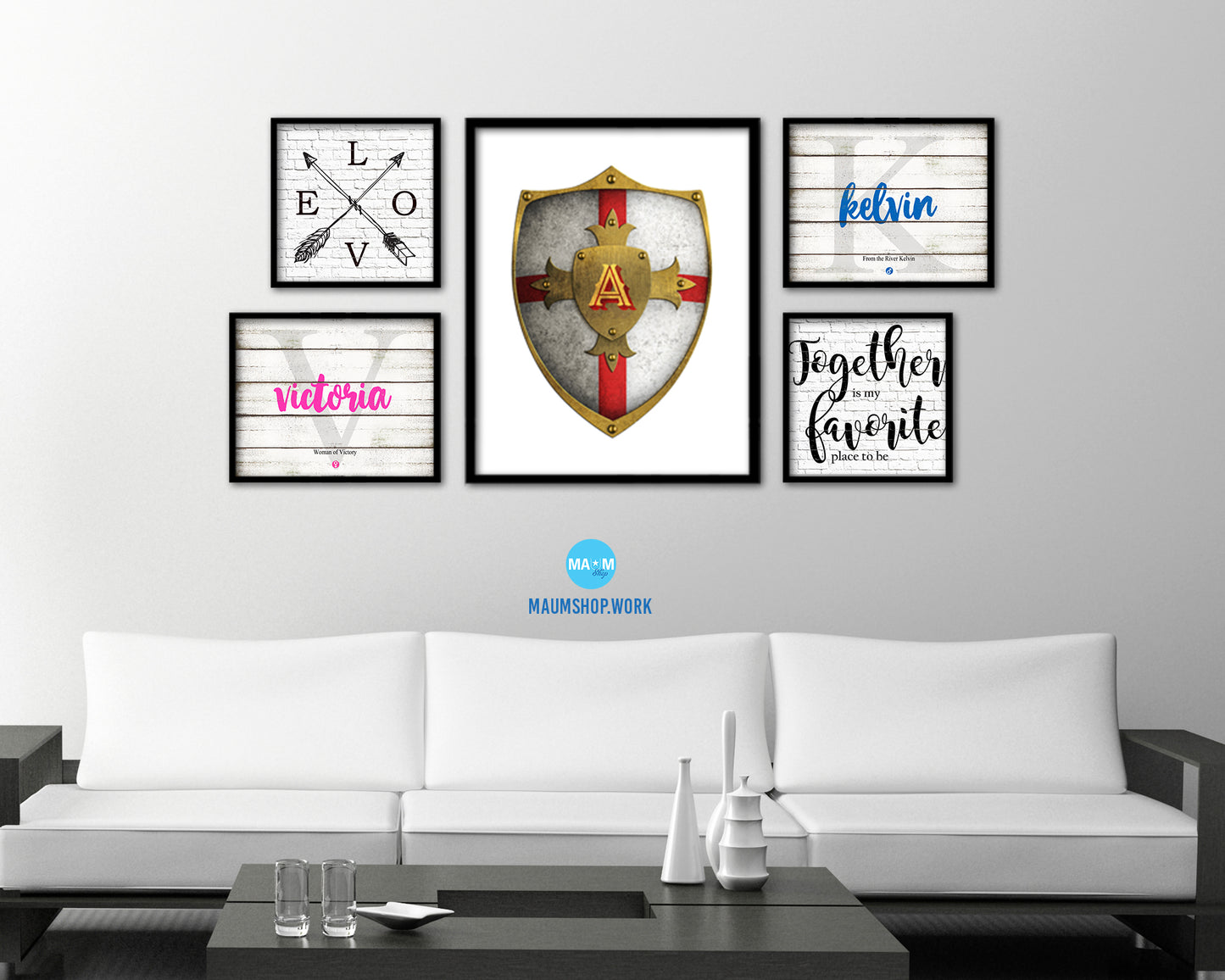 Letter A Medieval Castle Knight Shield Monogram Framed Print Wall Art Decor Gifts