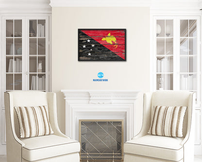 Papua New Guinea Country Wood Rustic National Flag Wood Framed Print Wall Art Decor Gifts