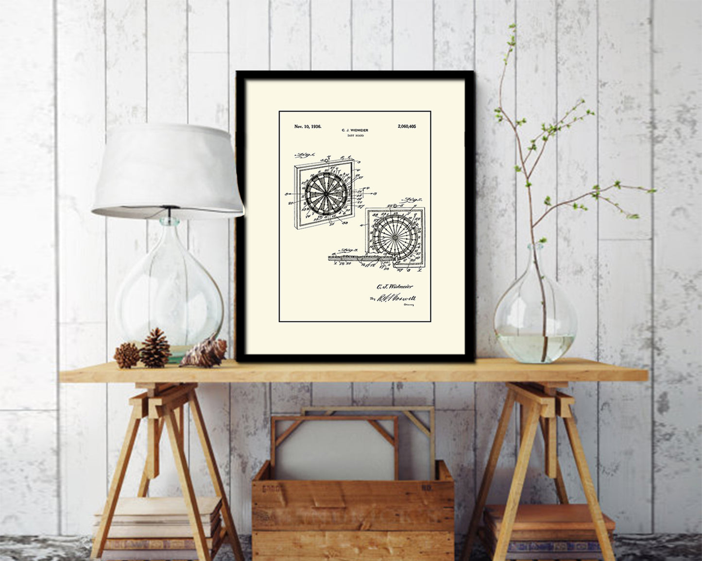 Dart Board Sports Vintage Patent Artwork Black Frame Print Gifts