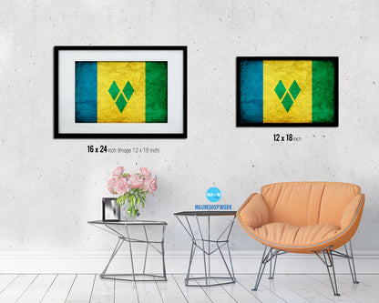 Saint Vincent & the Grenadines Country Vintage Flag Wood Framed Print Wall Art Decor Gifts