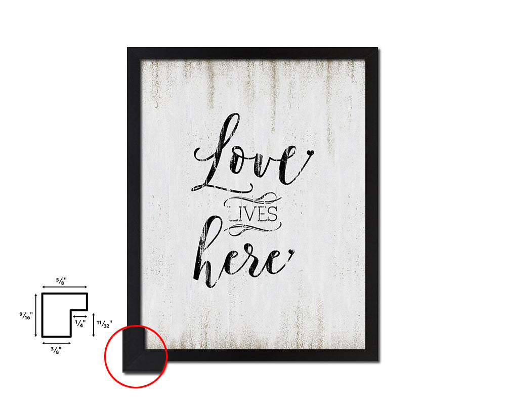 Love lives here Quote Wood Framed Print Wall Decor Art