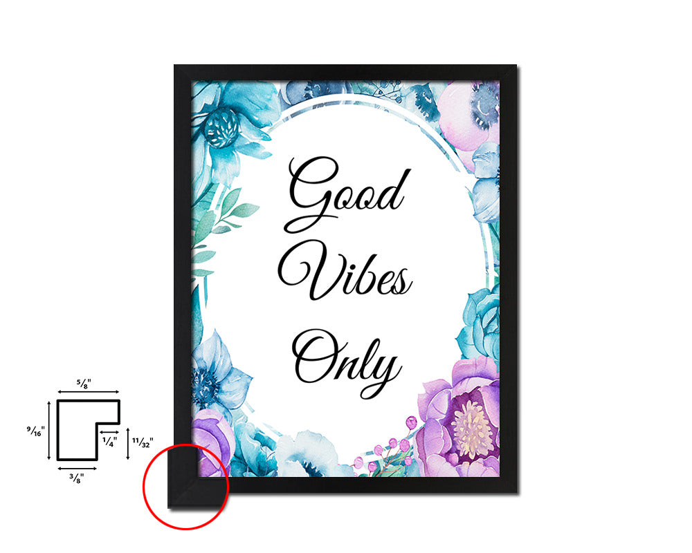 Good Vibes Only Quote Boho Flower Framed Print Wall Decor Art