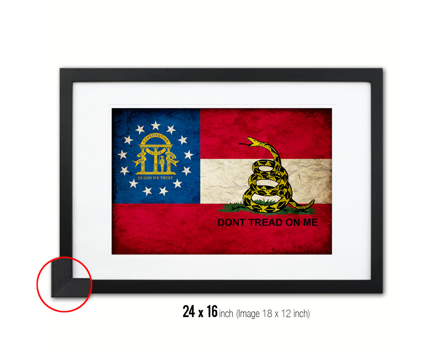 Gadsden Don't Tread On Me Georgia State Vintage Military Flag Framed Print Art