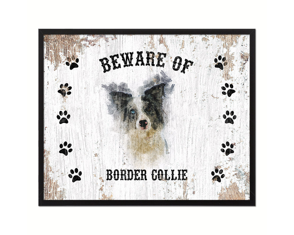 Beware of Border Collie Sign Wood Framed Print Wall Art Decor Gifts