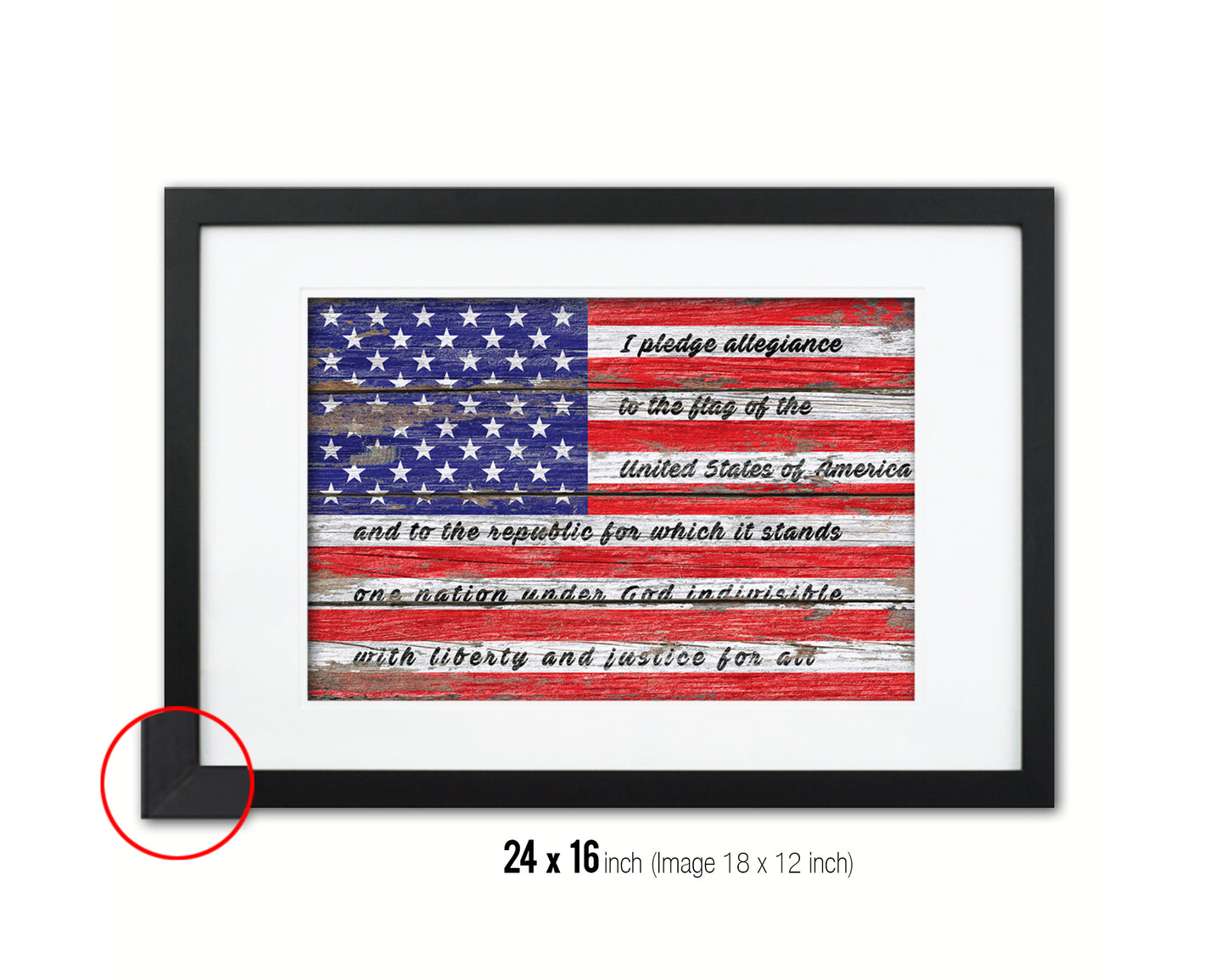 The Pledge of Allegiance American Wood Rustic Flag Framed Print Art