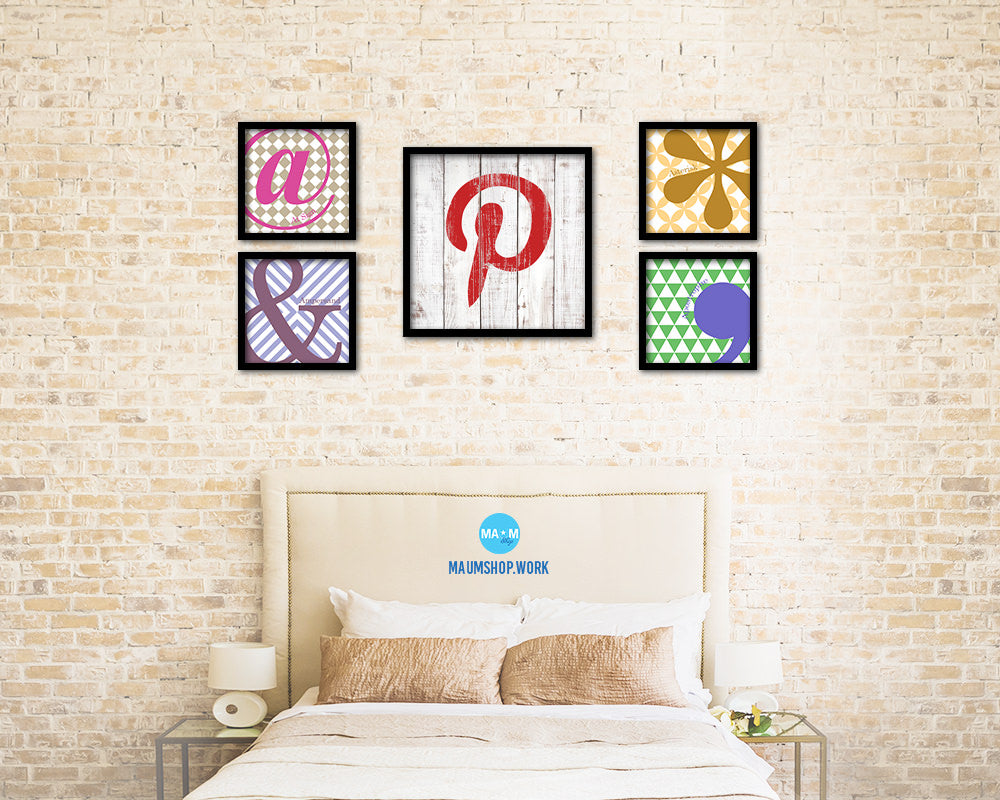 Pinterest Social Media Symbol Icons logo Framed Print Shabby Chic Home Decor Wall Art Gifts