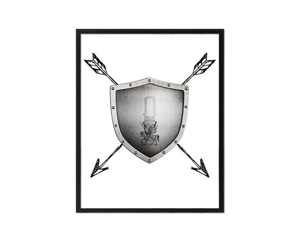 Letter I Medieval Castle Knight Shield Sword Monogram Framed Print Wall Art Decor Gifts