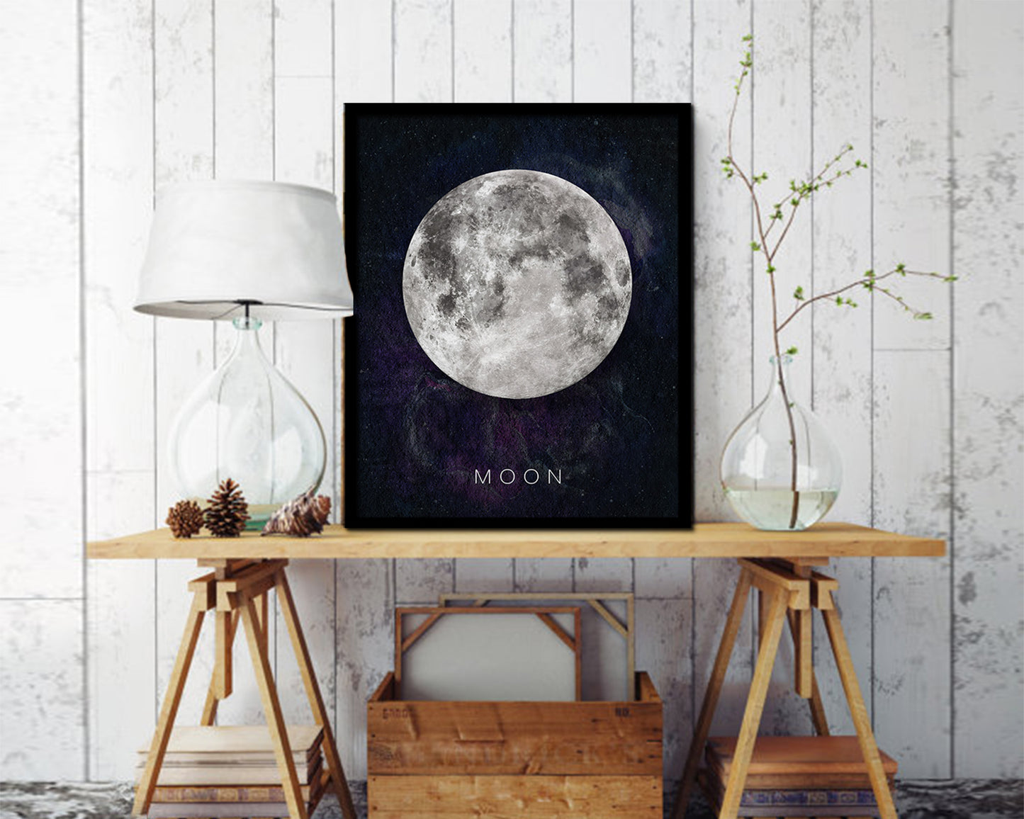 Moon Lunar Phases Watercolor  Nursery Framed Prints Home Decor Wall Art Gifts