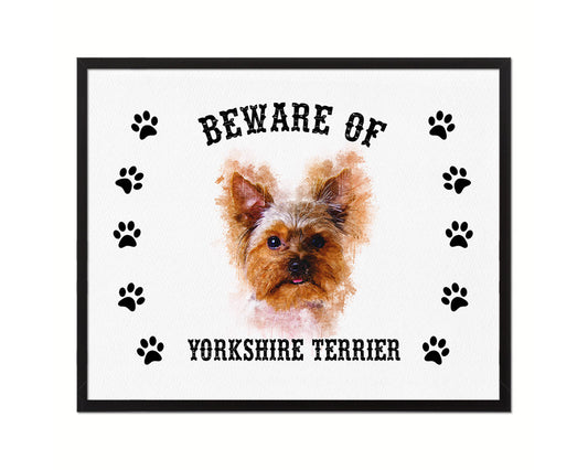 Beware of Russell Terrier Sign Wood Framed Print Wall Art Decor Gifts