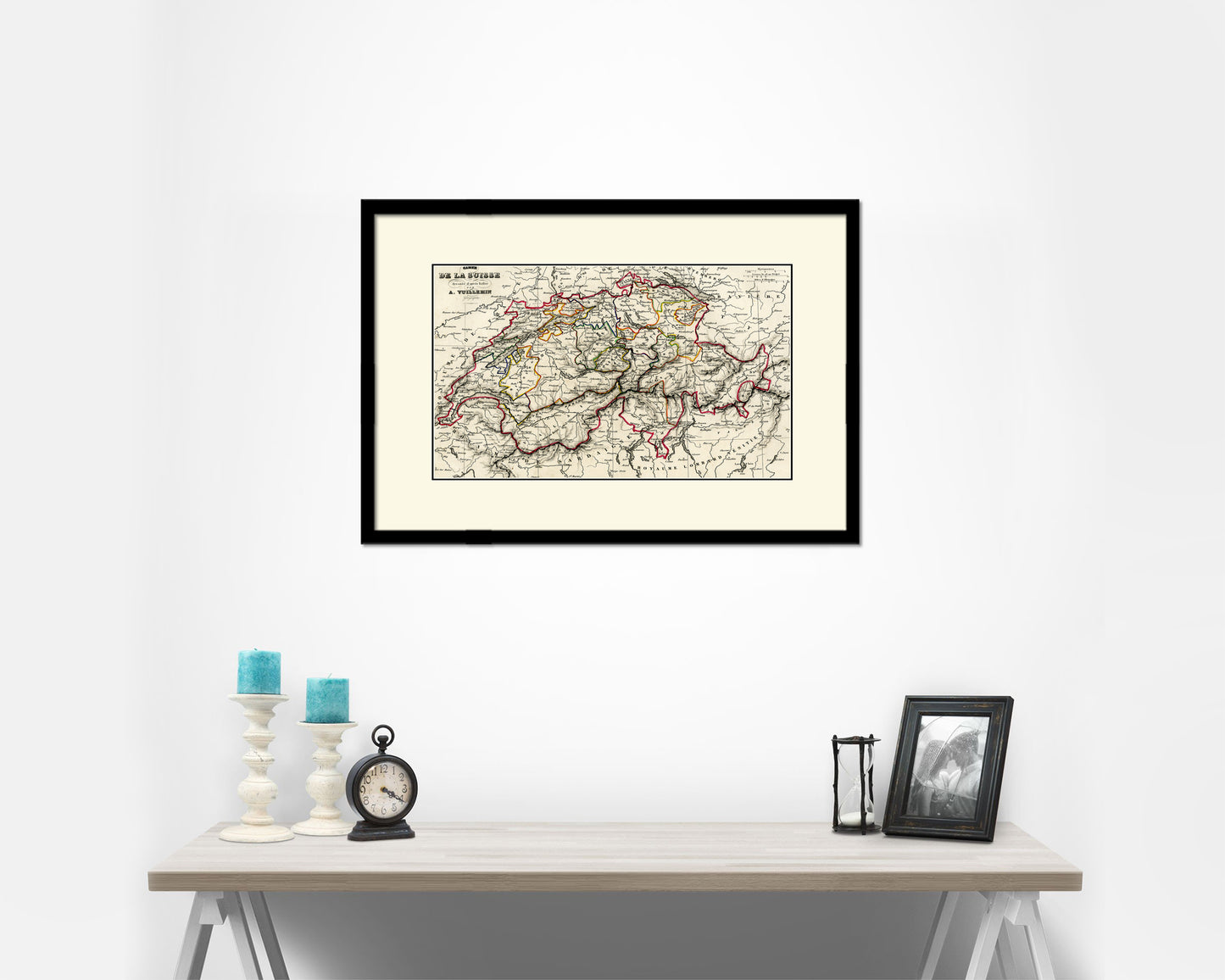 Switzerland Old Map Framed Print Art Wall Decor Gifts