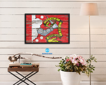 Bedford Wood Rustic Flag Wood Framed Print Wall Art Decor Gifts