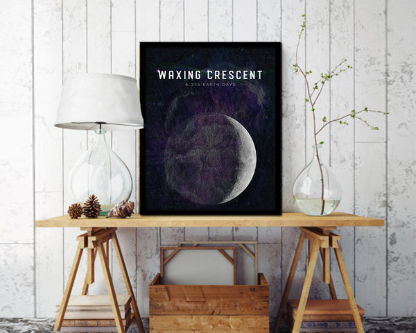 Waxing Crescent Lunar Phases Length of Year Moon Watercolor Nursery Framed Prints Wall Art Gift