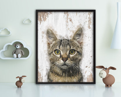 Gray Kitten Cat Kitten Portrait Framed Print Pet Home Decor Custom Watercolor Wall Art Gifts