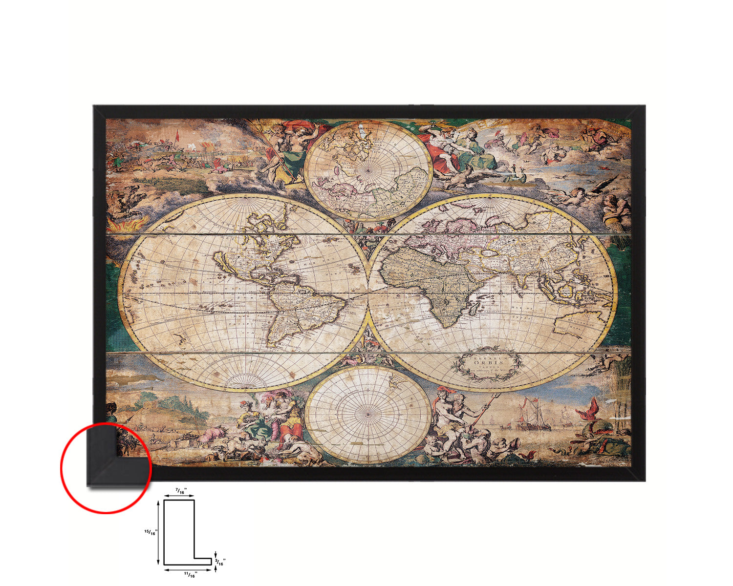 World hemispheres Frederick De Wit Amsterdam 1668 Antique Map Framed Print Art Wall Decor Gifts