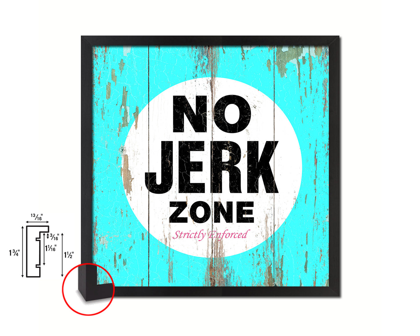 No Jerk Zone Shabby Chic Sign Wood Framed Art Paper Print Wall Decor Gifts