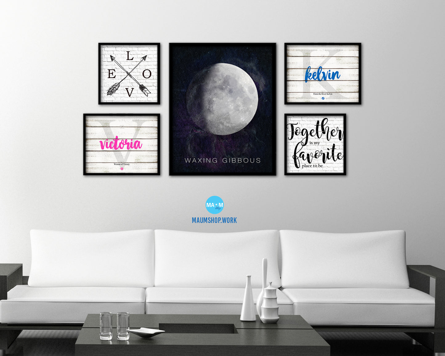 Waxing Gibbous Lunar Phases Moon Watercolor Nursery Framed Prints Home Decor Wall Art Gifts
