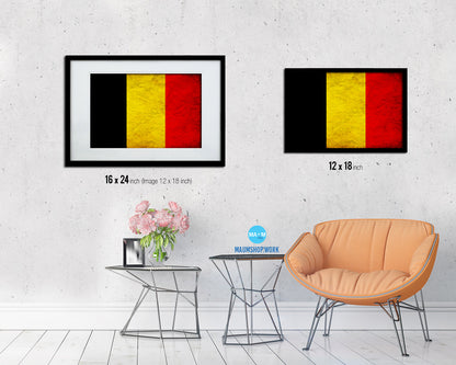 Belgium Country Vintage Flag Wood Framed Print Wall Art Decor Gifts