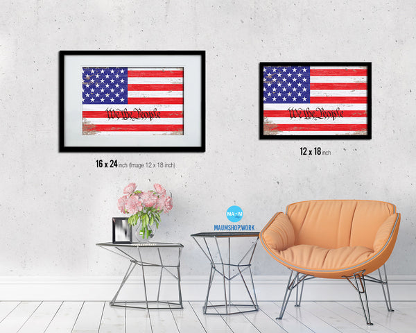 We the People Shabby Chic Military Flag Framed Print Decor Wall Art Gifts