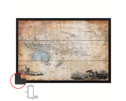 Australia New Zealand Oceania Cruises Antique Map Framed Print Art Wall Decor Gifts