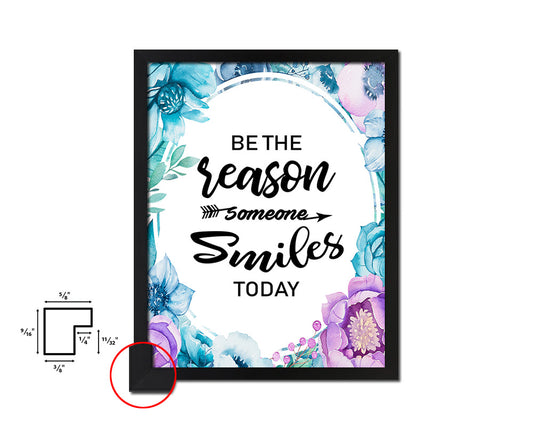 Be the rason someone smiles today Quote Boho Flower Framed Print Wall Decor Art