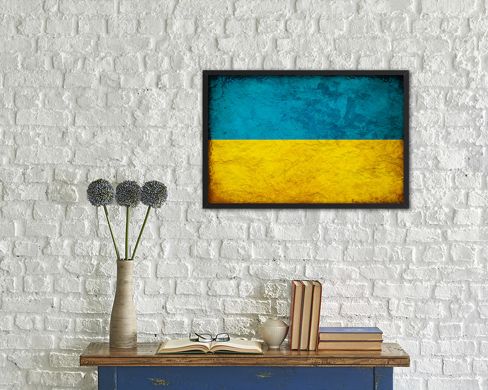 Ukraine Country Vintage Flag Wood Framed Print Wall Art Decor Gifts
