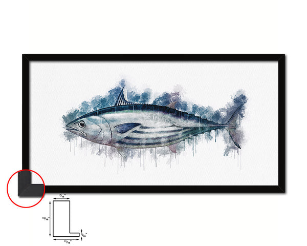 Skipjack Tuna Fish Art Wood Frame Modern Restaurant Sushi Wall Decor Gifts, 10" x 20"