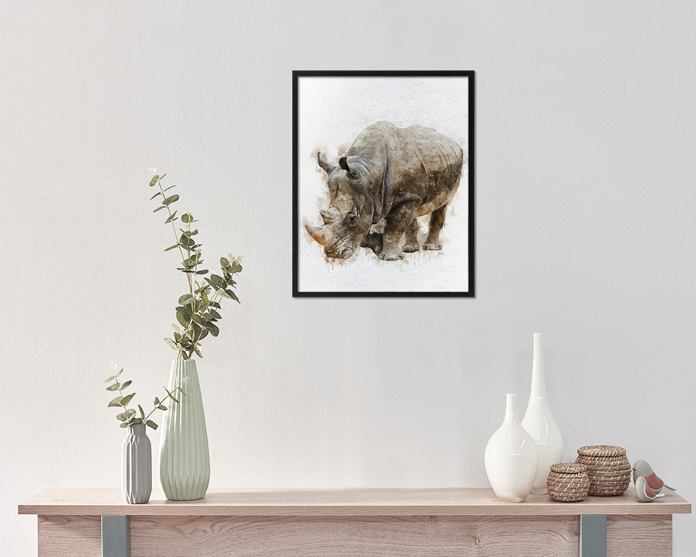 Rhinoceros Animal Painting Print Framed Art Home Wall Decor Gifts