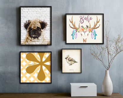Pug Dog Puppy Portrait Framed Print Pet Watercolor Wall Decor Art Gifts