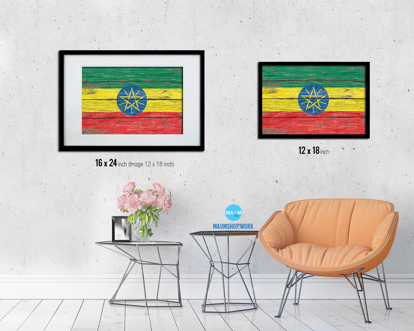 Ethiopia Country Wood Rustic National Flag Wood Framed Print Wall Art Decor Gifts