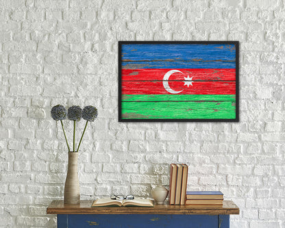 Azerbaijan Country Wood Rustic National Flag Wood Framed Print Wall Art Decor Gifts