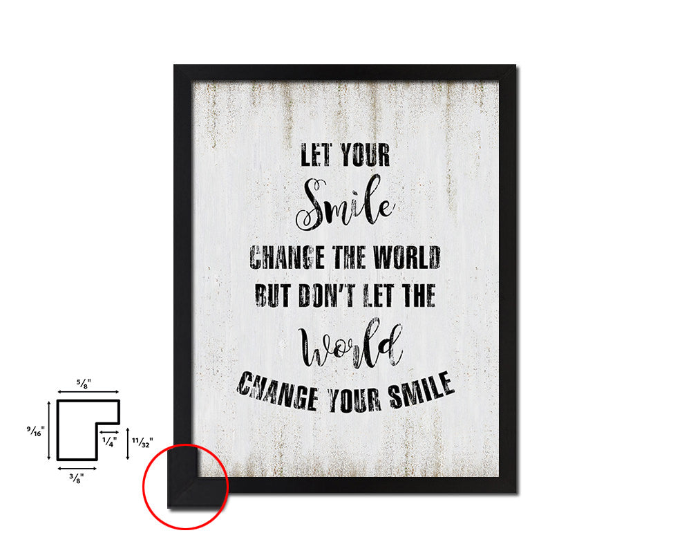 Let your smile change the world Quote Wood Framed Print Wall Decor Art