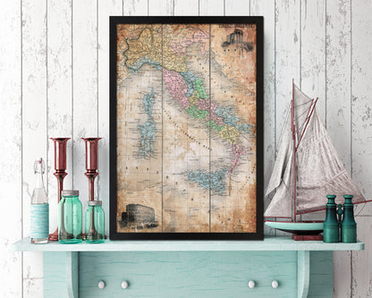 Italy Antique Map Wood Framed Print Art Wall Decor Gifts