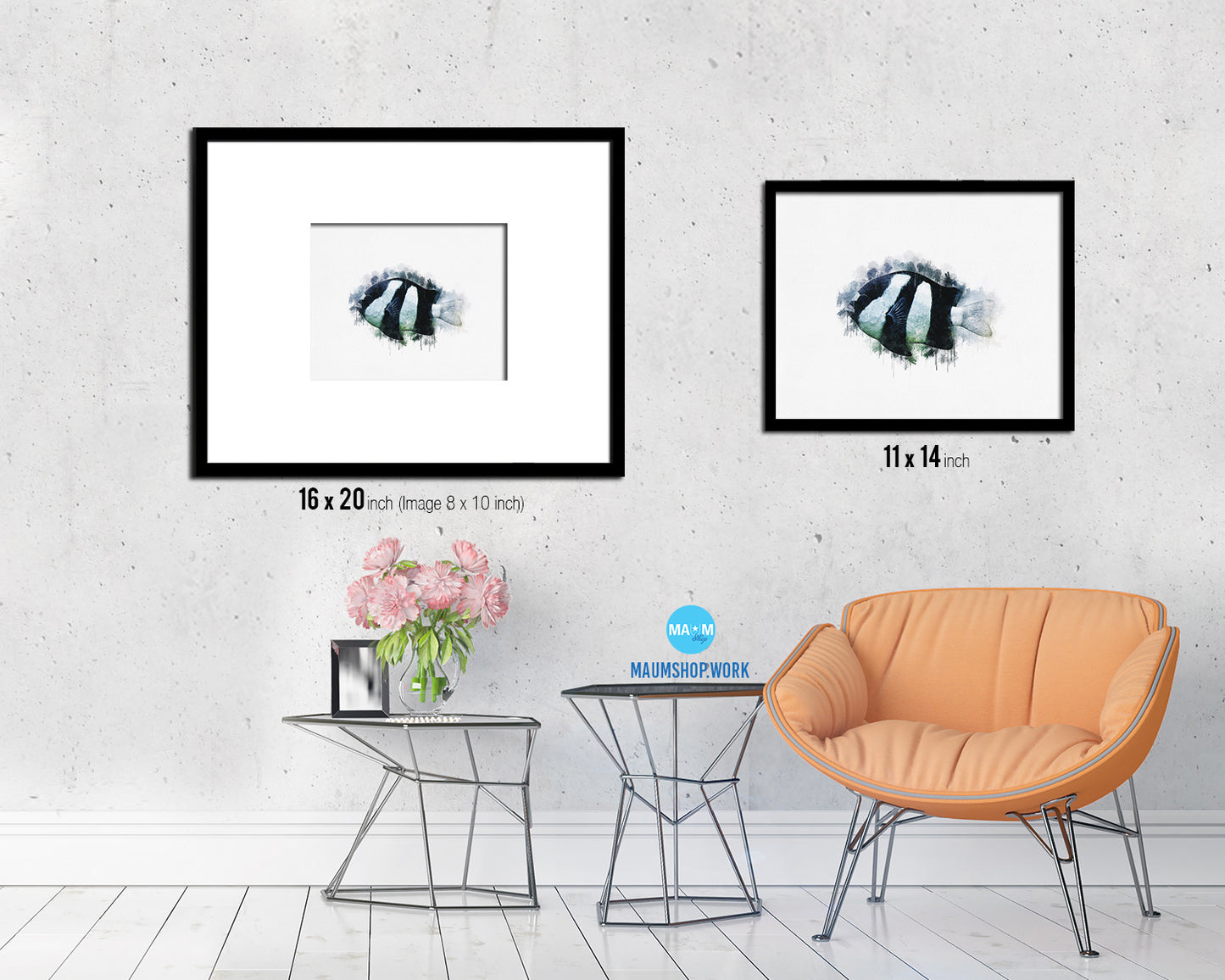 Tropical Fish Framed Print Modern Restaurant Sushi Bar Modern Watercolor Wall Art Decor