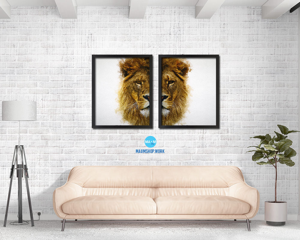 Lion Animal Painting Print Framed Art Home Wall Decor Gifts