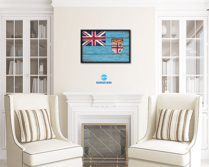 Fiji Country Wood Rustic National Flag Wood Framed Print Wall Art Decor Gifts
