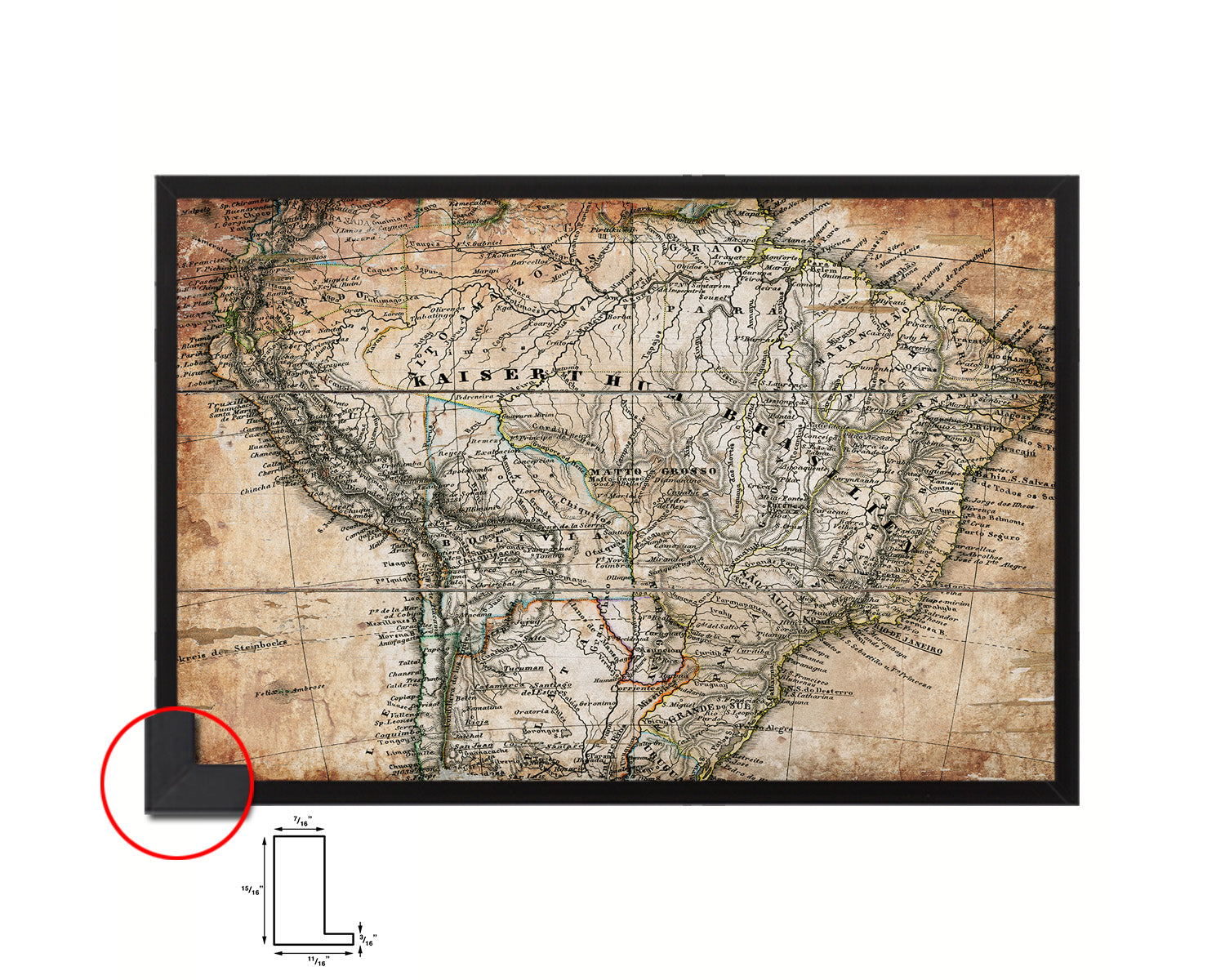 South America Stieler Brazil 1875 Antique Map Framed Print Art Wall Decor Gifts