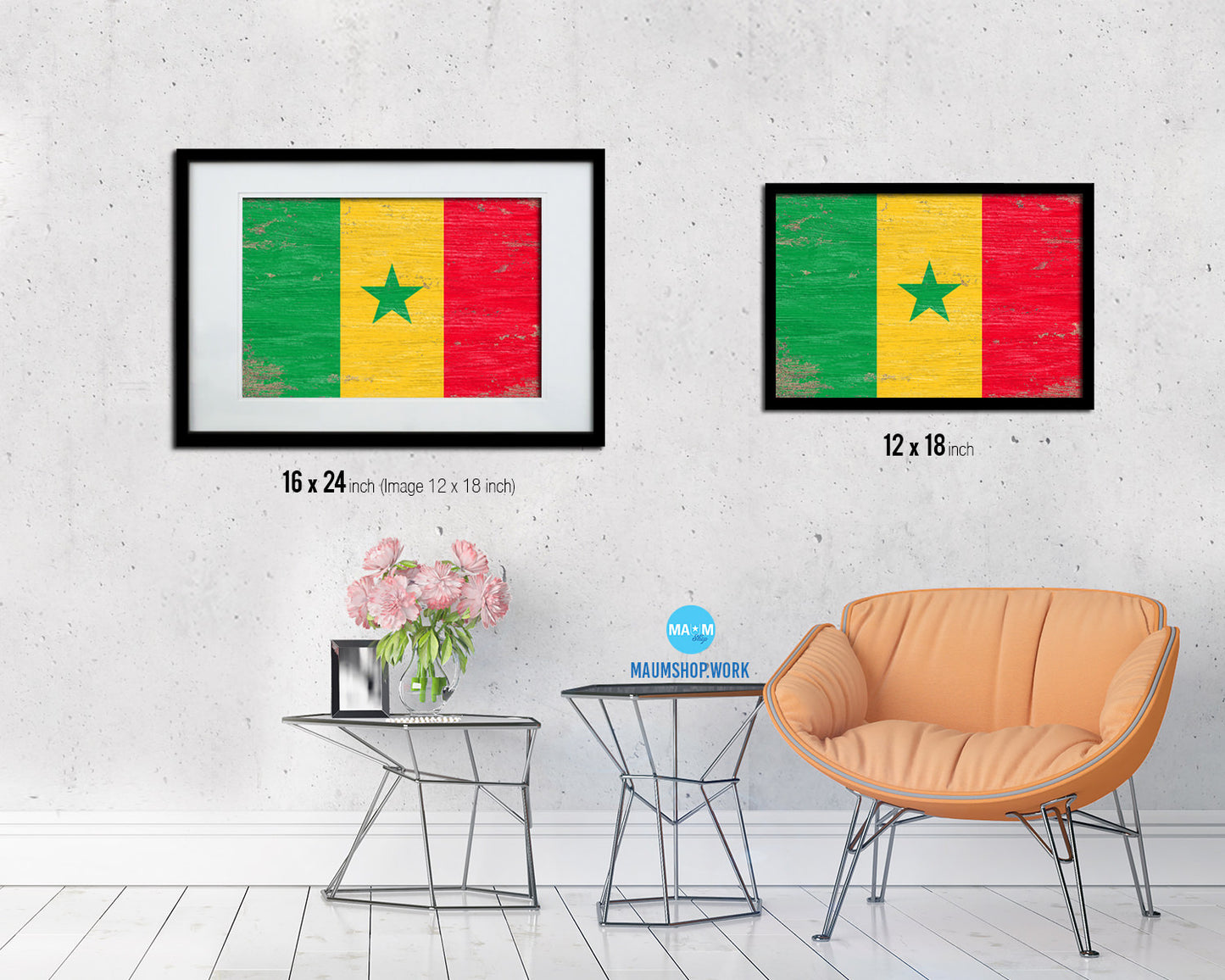 Senegal Shabby Chic Country Flag Wood Framed Print Wall Art Decor Gifts