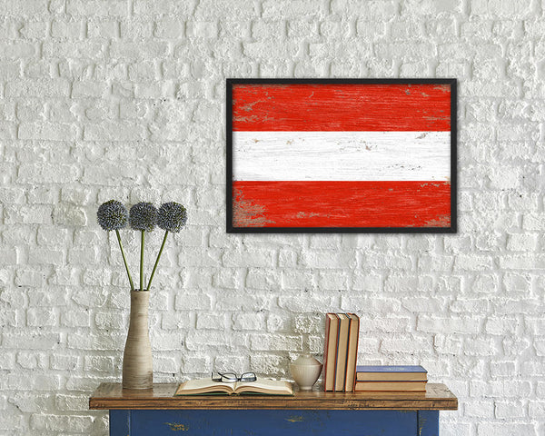 Austria Shabby Chic Country Flag Wood Framed Print Wall Art Decor Gifts