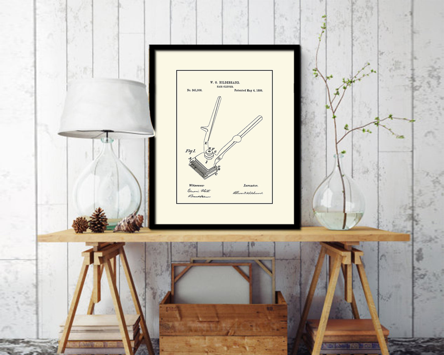 Hair Clipper Barbershop Vintage Patent Artwork Black Frame Print Wall Art Decor Gifts