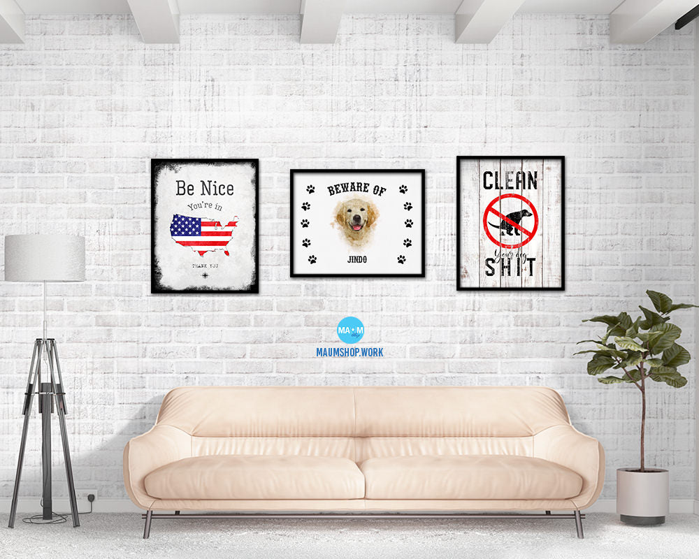Beware of Jack Russell Terrier Sign Wood Framed Print Wall Art Decor Gifts