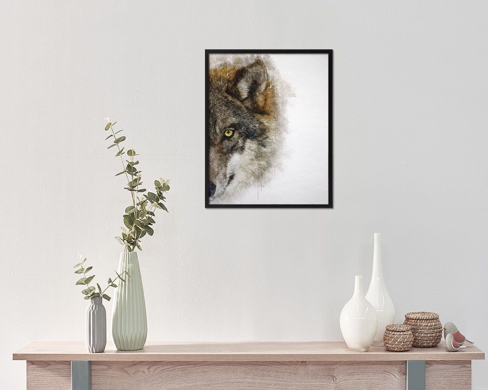 Grey Wolf Animal Painting Print Framed Art Home Wall Decor Gifts