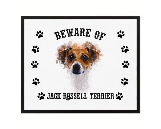 Beware of Golden Retriever Sign Wood Framed Print Wall Art Decor Gifts