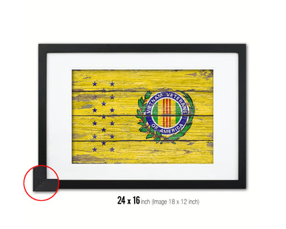 Vietnam War American Veterans Wood Rustic Flag Wood Framed Print Wall Art Decor Gifts