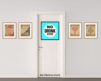 No Drink Zone Shabby Chic Sign Wood Framed Art Paper Print Wall Decor Gifts