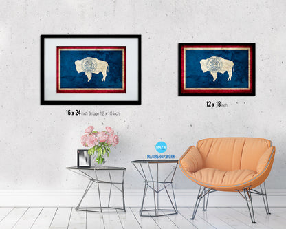 Wyoming State Vintage Flag Wood Framed Paper Print Wall Art Decor Gifts